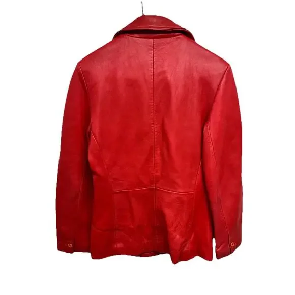 Vintage Neiman Marcus Women Small Blazer Red Leather 1 Button - Picture 7 of 11